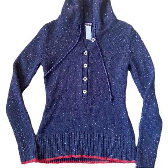 PATAGONIA Ranchito Hoody Navy Speckled Wool Pullover Sweater size Medium - Picture 3 of 9